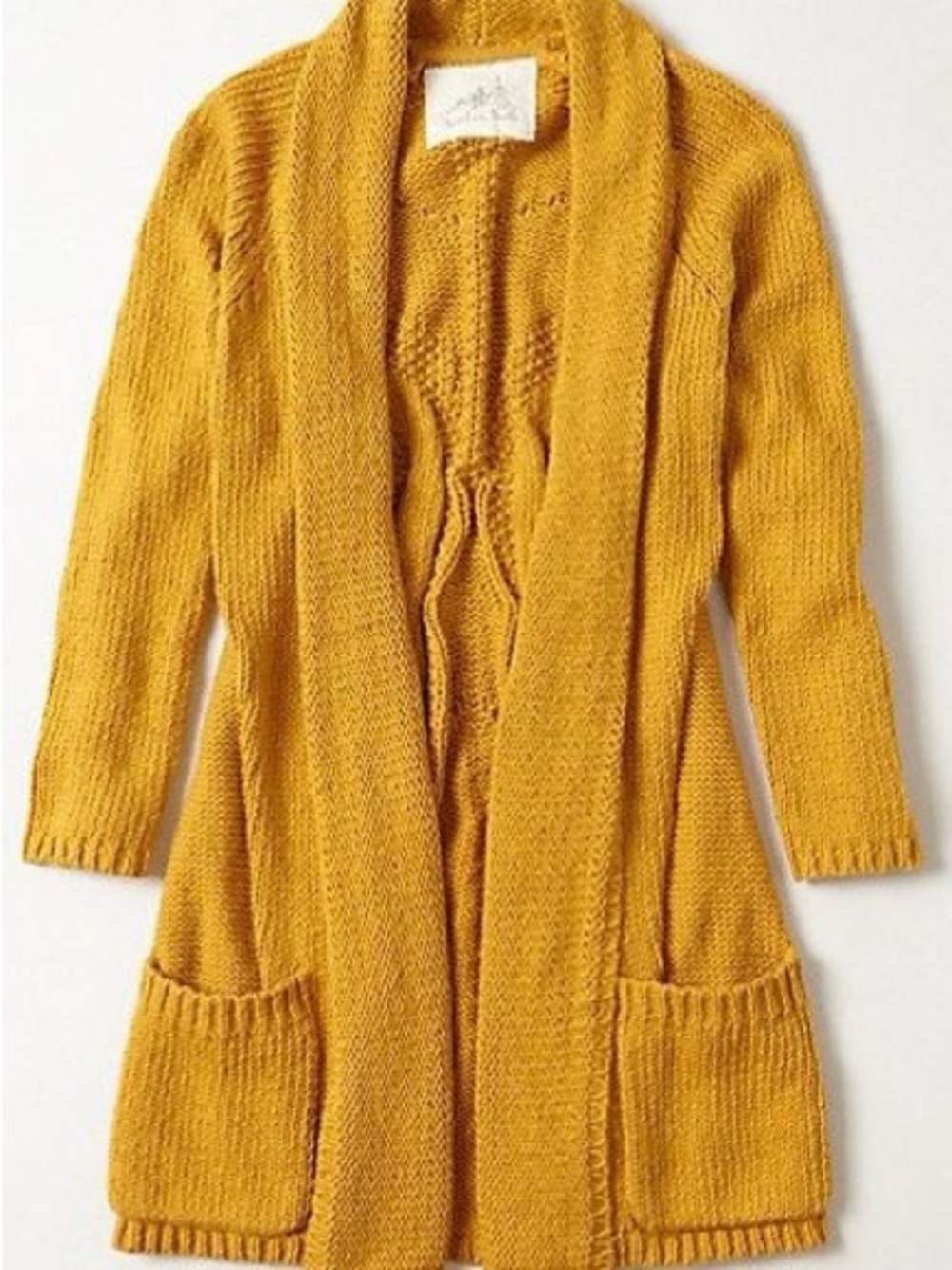 Anthropologie Angel ofcthe North Mustard Open-Front Pocket Cardigan